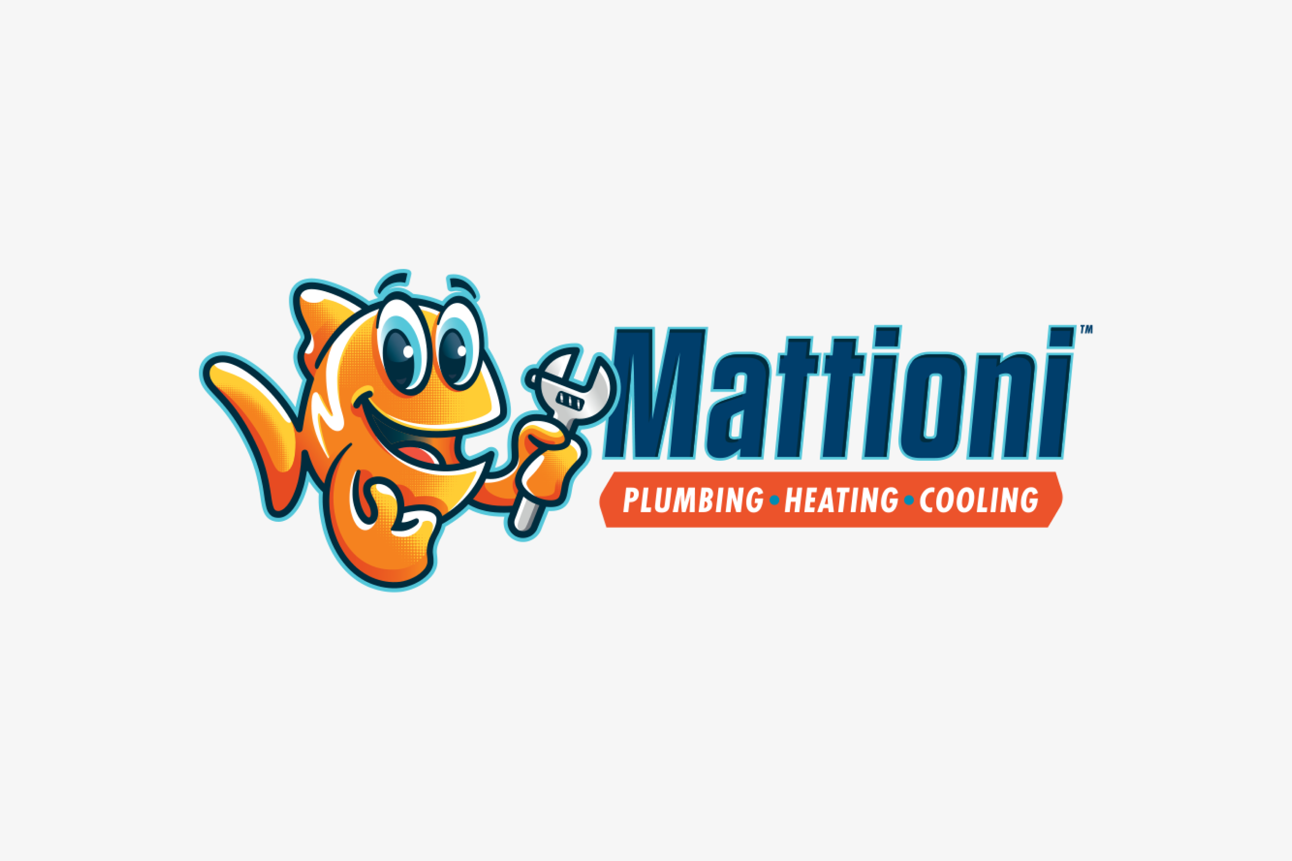 Mattioni Plumbing, Heating & Cooling branded label with company logo and service details.